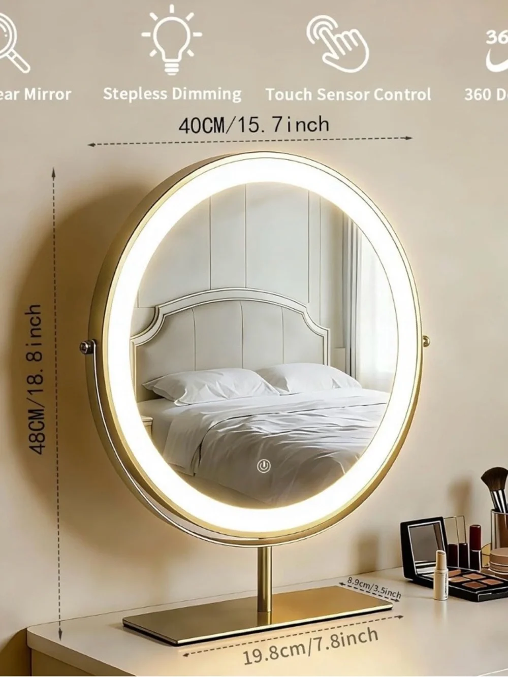LED Gold Round Vanity Mirror with Touch Light